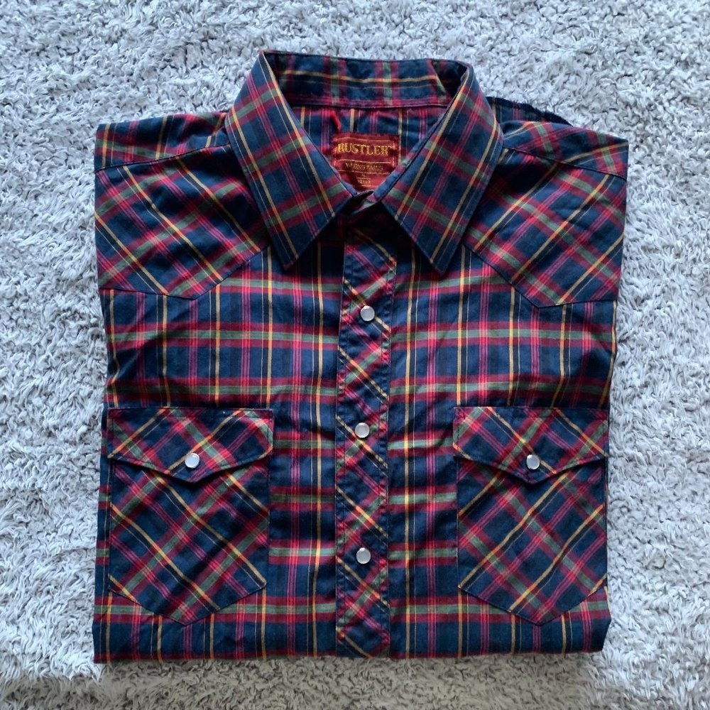 Vintage Pearl Snap Western Shirt. 16 32/33 M/Long Tail. Rustler.